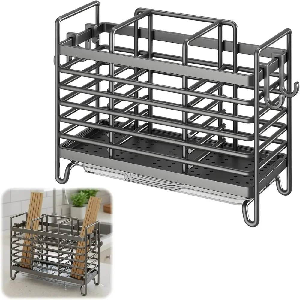 

Подставка для столовых приборов из нержавеющей стали с защитой от ржавчины, с крючками, экономящая место, подвесная, сверхпрочная