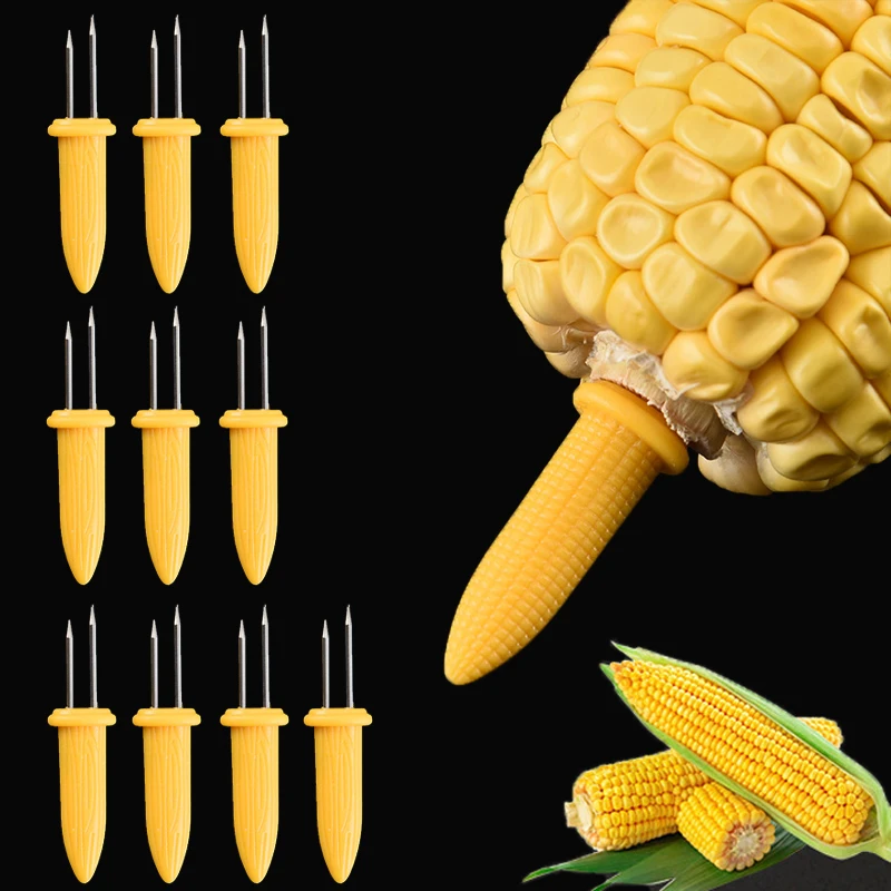 10Pcs Corn Fork BBQ Stainless Steel Corn Holders Handheld Anti Scalding Corn Needle Corn On The Cob Double Fork Barbecue Tool