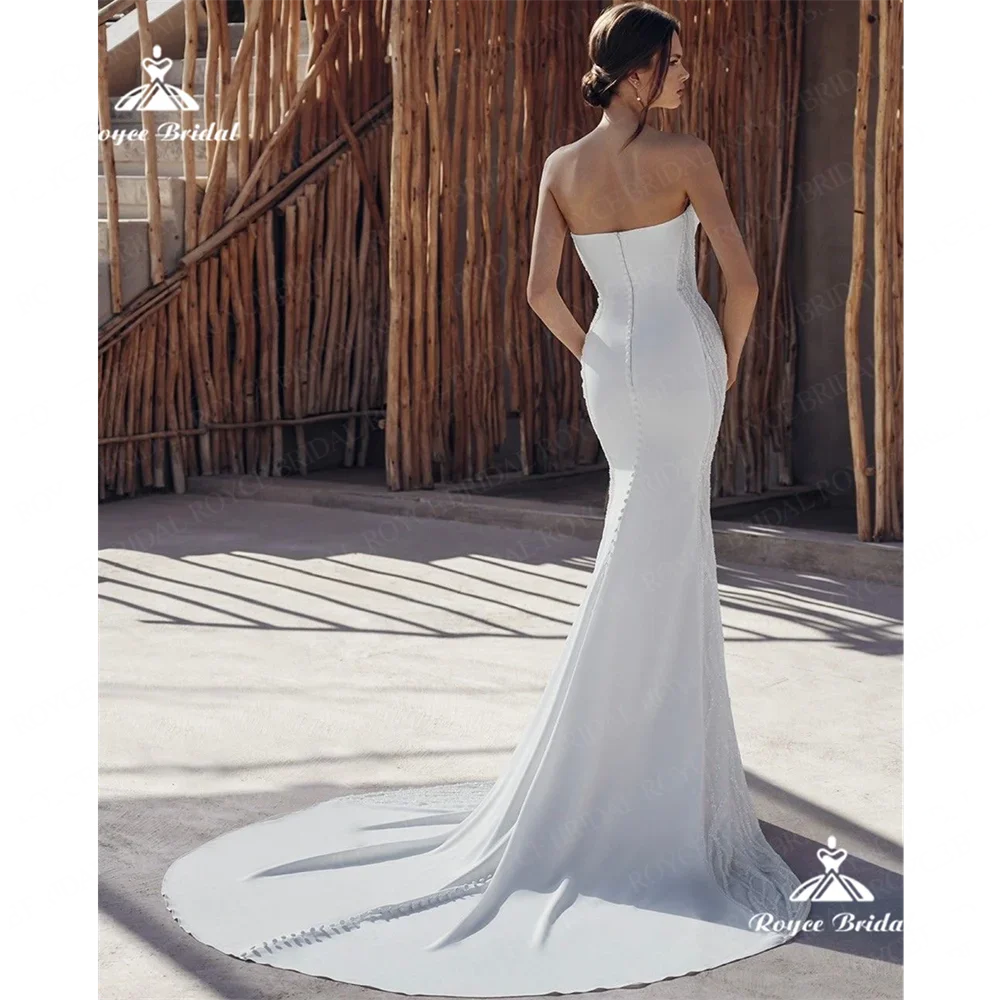 Roycebridal Abito da sposa a sirena con scollo a barchetta 2025 Abito da sposa in raso con strascico di corte Abito da sposa su misuraDende vestido de noivavesti