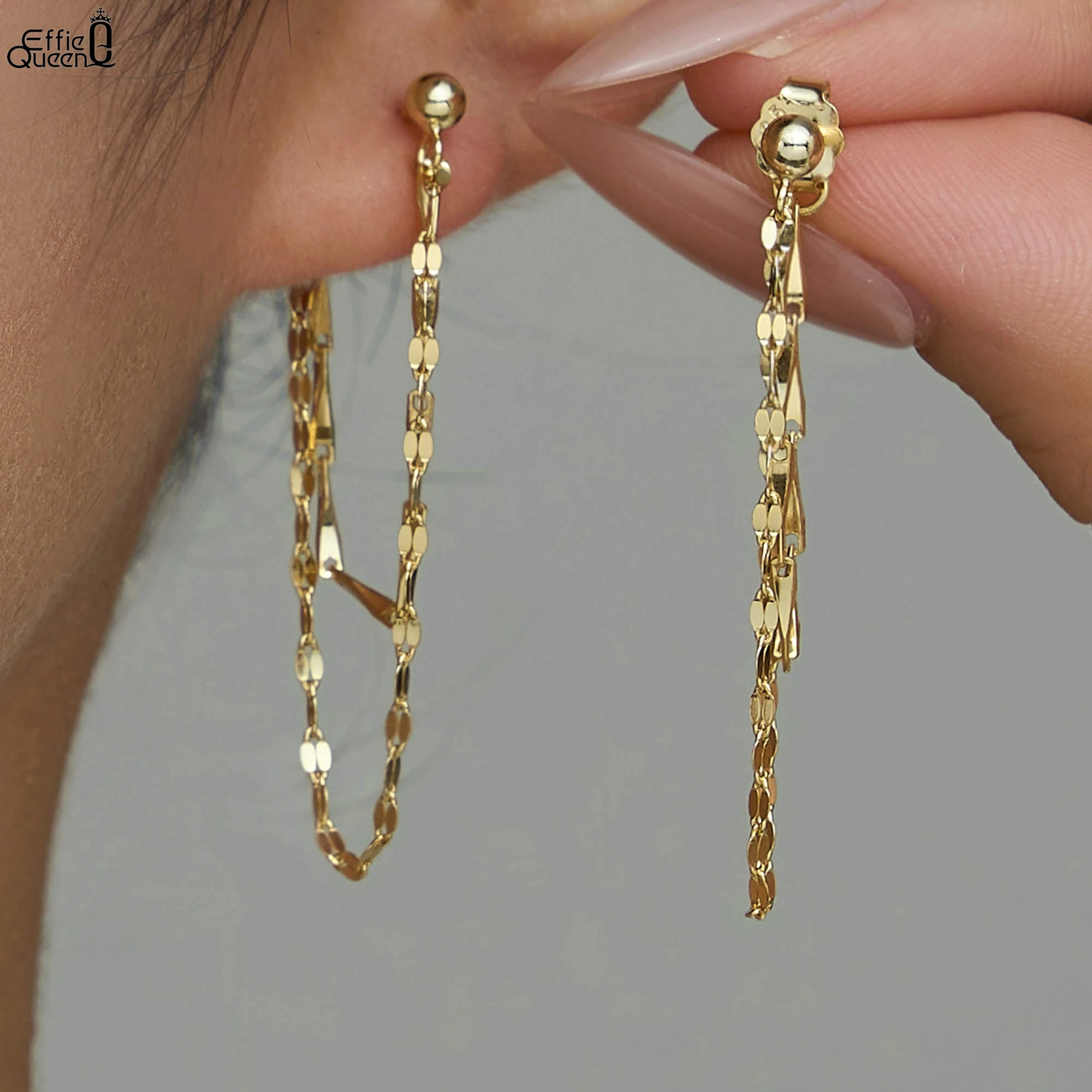 

Effie Queen 925 Silver 14k Gold Sunflower Seed Chain Dangle Earrings Dazzling Jewelry for Women Gift 2025 Trend Earrings APE151