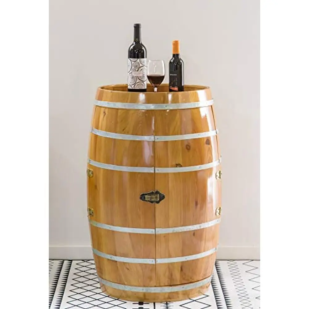 Wooden Barrel Wine Holder Lockable Cabinet Bar Storage Industrial Style 21