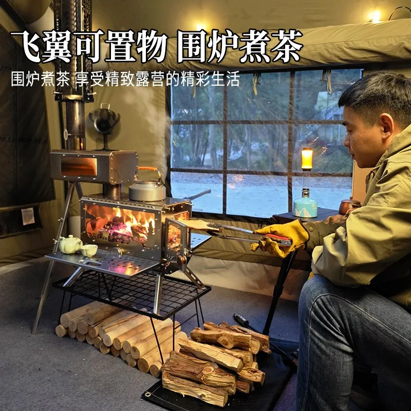 Outdoor camping knight large firewood stove tent indoor pellet compartment heating