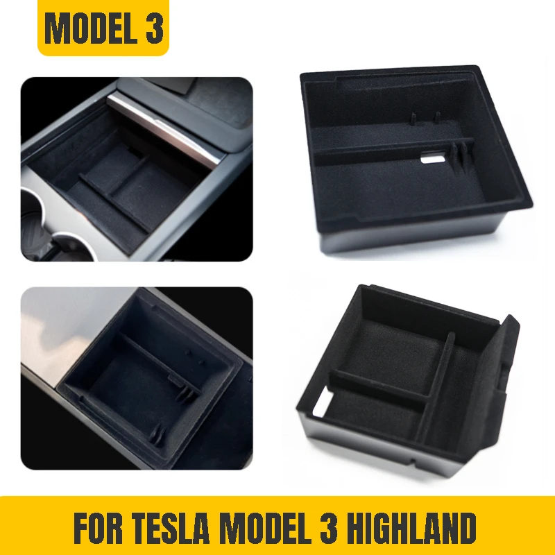 

Center Console Armrest Storage Box For Tesla 2024 Model 3+ Highland Organizer Central Flocking ABS Car Accessories