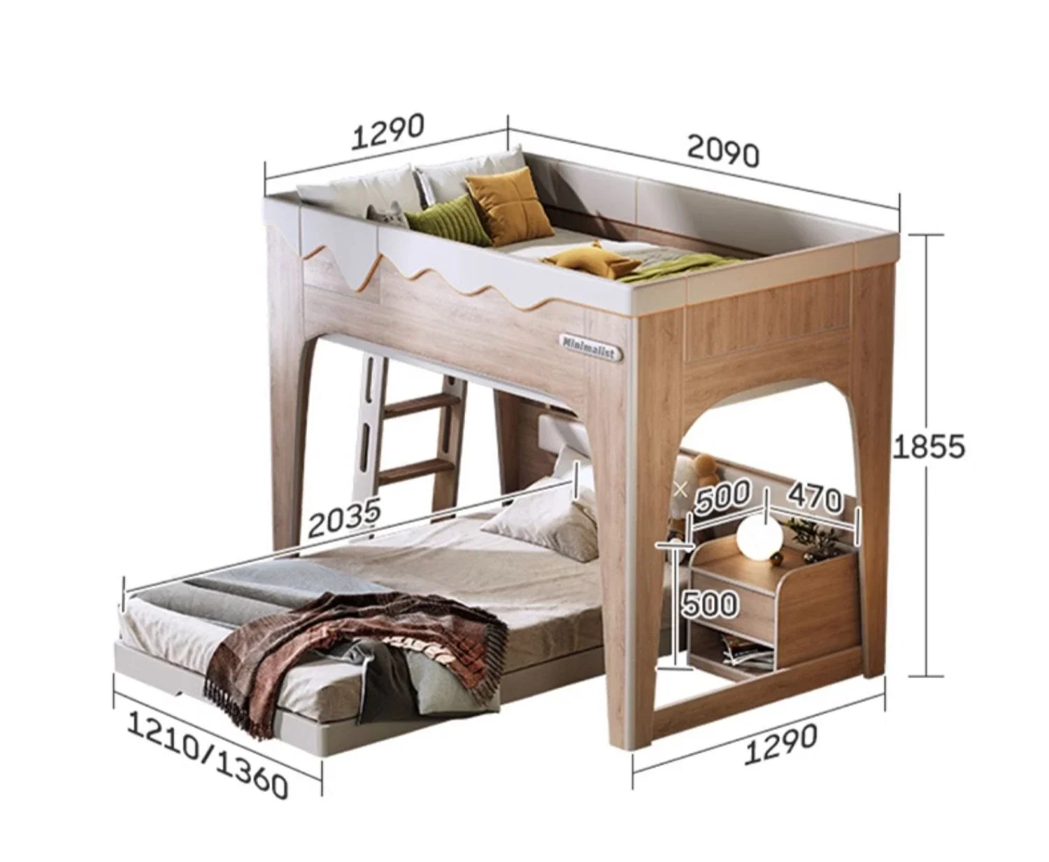 Staggered upper and lower beds Children's high and low beds S-type slides Elevated small apartment