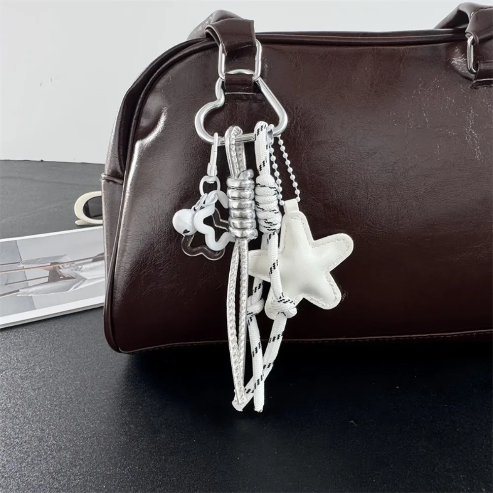 Leather Star Bag Keychain Black and White Star and Braided Rope Mix-And-Match Pendant Handmade Pendant Decoration Sweet-Cool Bag
