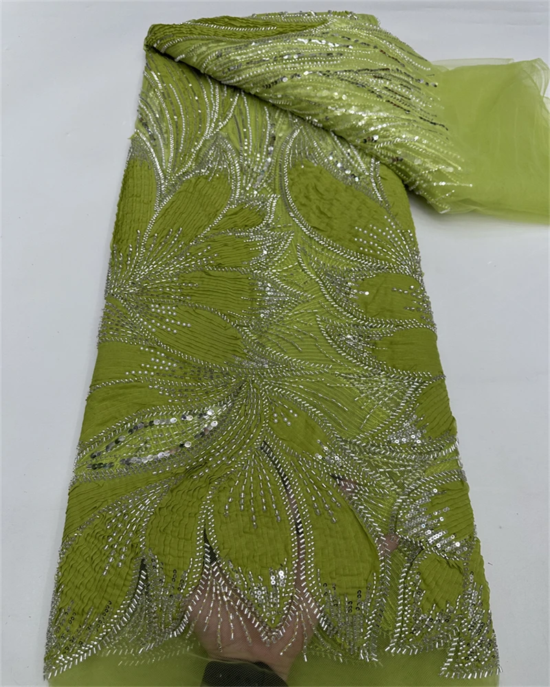 Luxury African Beaded 2025 High Quality Nigerian Sequins With Pearl Lace French Tulle Lace Fabric For Party Dress Sewing