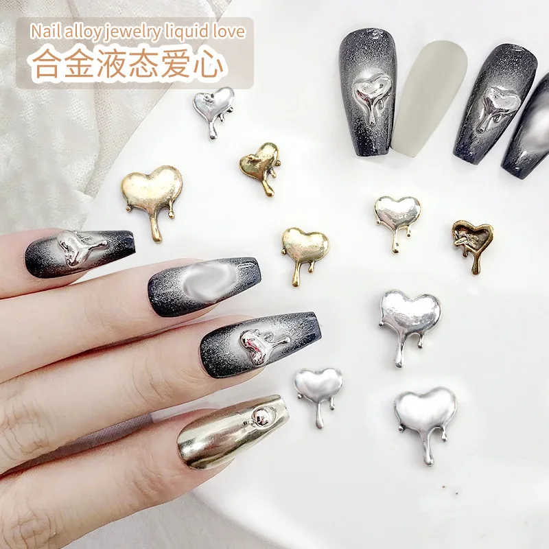 20PCS Molten Alloy Nails Heart Charms Full of Individuality Lava Love Nail Art Decorations Accessories Parts Manicure Supplies