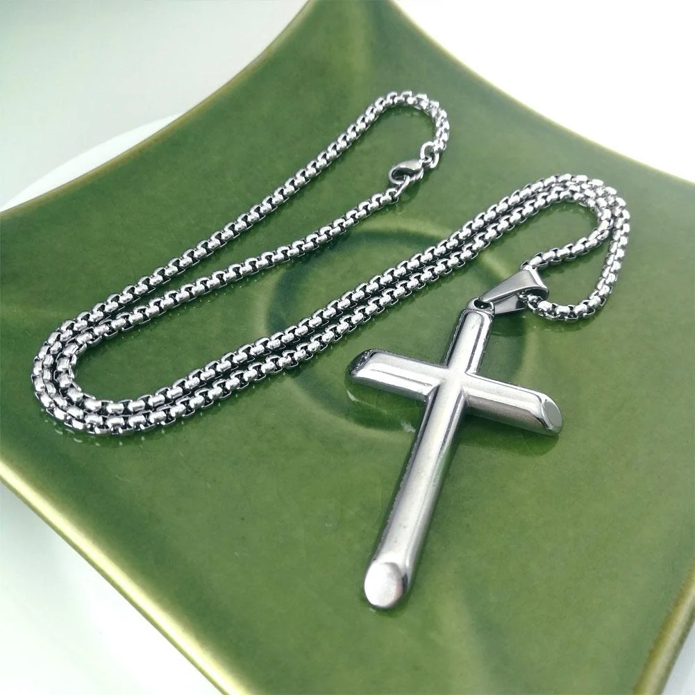 Men Women Stainless Steel Cross Pendant Necklace Religious Token