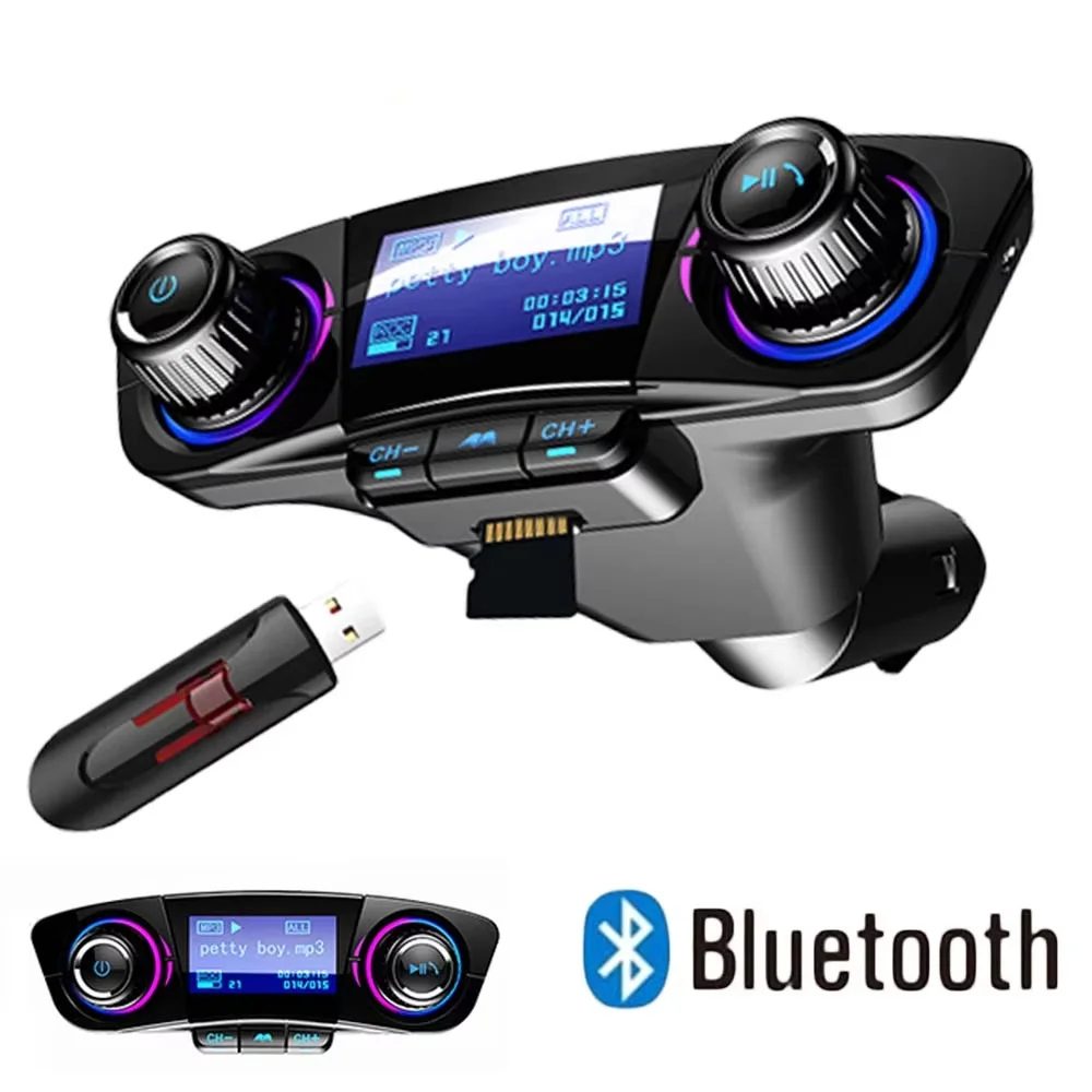 Bluetooth FM Transmitter BT5.0 Handsfree Car Kit TF Card USB Flash Drive 3.5mm AUX Output Port Dual USB Fast Charger MP3 Player