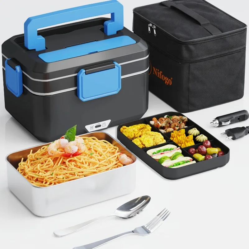 100W Electric Heated Lunch Box 12V/24V/110V Dual Use for Car & Home, 3.5L 304 Stainless Steel Portable Food Warmer with Insulated Bag, Leakproof Heating Lunch Container for Truck Driver Office Travel