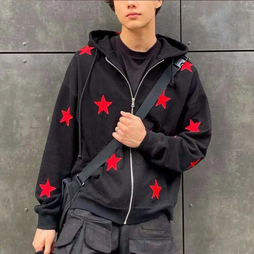 

Vintage Fashion Star Raphic fairy grungeg Jacket Men Long-sleeved Zip Hoodie Women Jacket Streetwear Y2K clothes Pullover w337