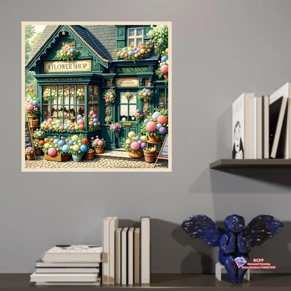 Charming Flower Shop 5D DIY Diamond Painting Set with Square and Round Diamonds Handmade Crafts Home Decor Gifts