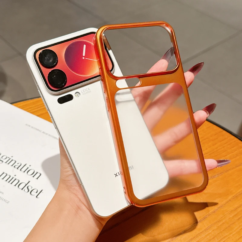 Neue Vitalität Orange Luxus Einfarbig Überzug Grenze Matte Transluzente Acryl Telefon Fall Für Xiaomi 17 Pro Max Stoßstange Abdeckung