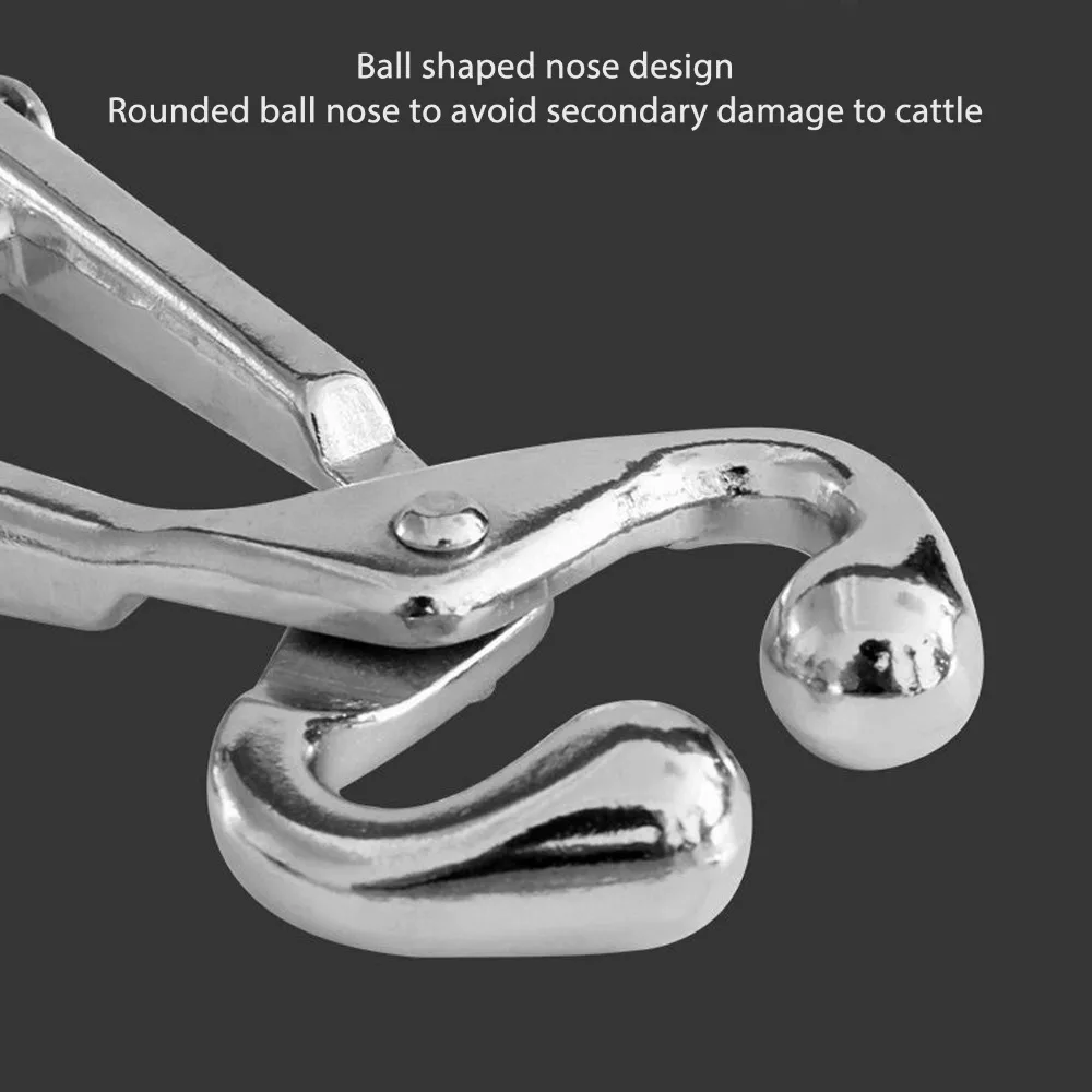 Stainless Steel Nose Ring Pliers Silver With Hook Cattle Nose Pliers Rounded Head With Chain Bull Nose Ring Pliers Farm Use