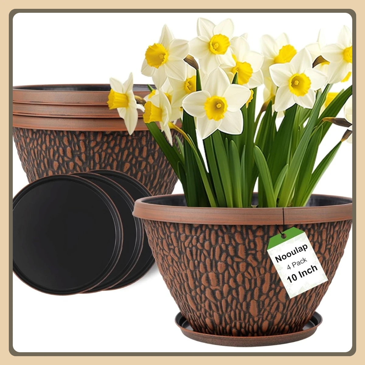 

Thickened Plastic Flower Pots 4-Pcs, Lightweight with Drainage for Modern Garden Decor