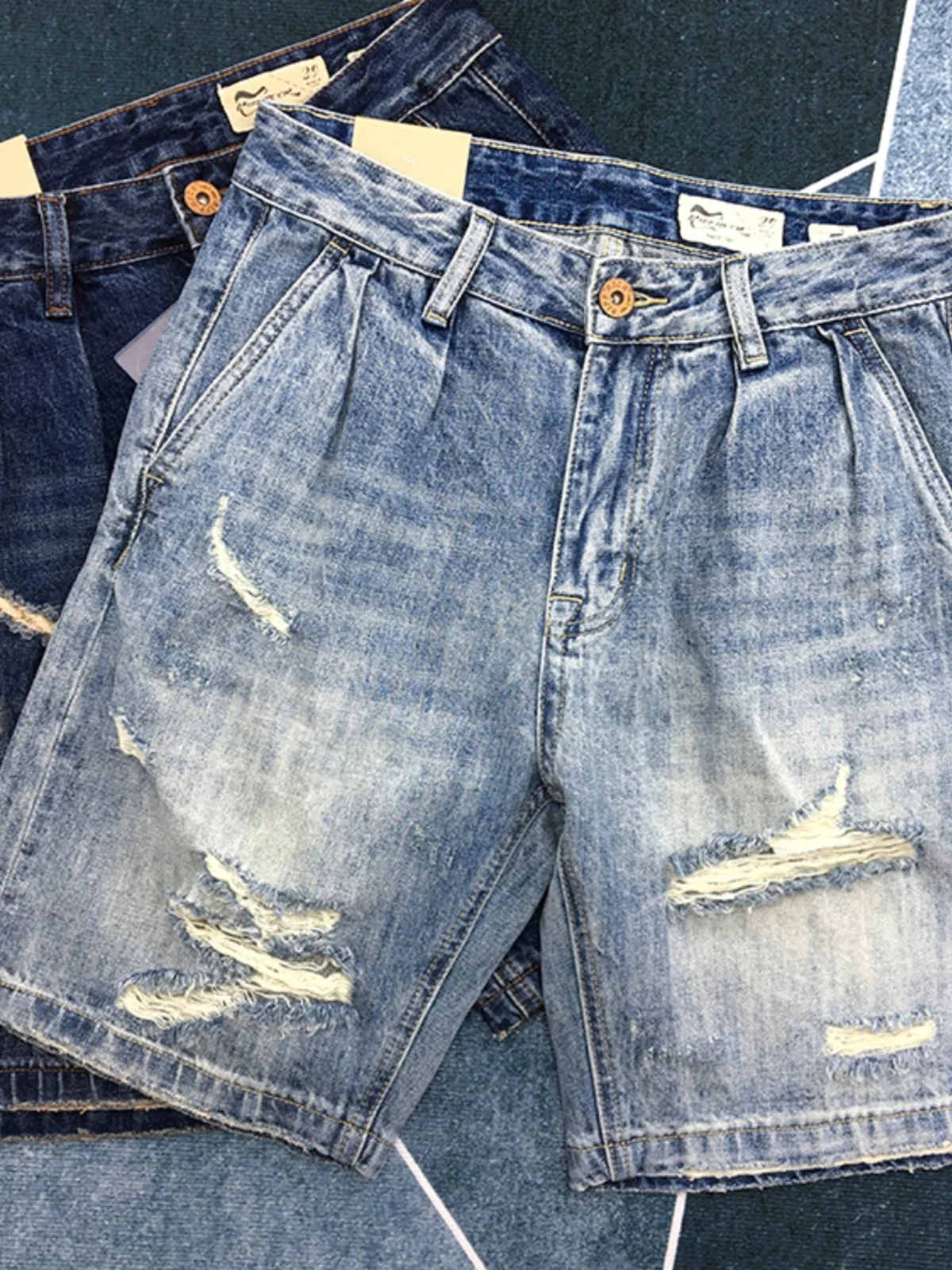 American Style Casual Ripped Denim Shorts Men Summer New Vintage Washed Trendy Loose Match Five-Point Pants Jeans