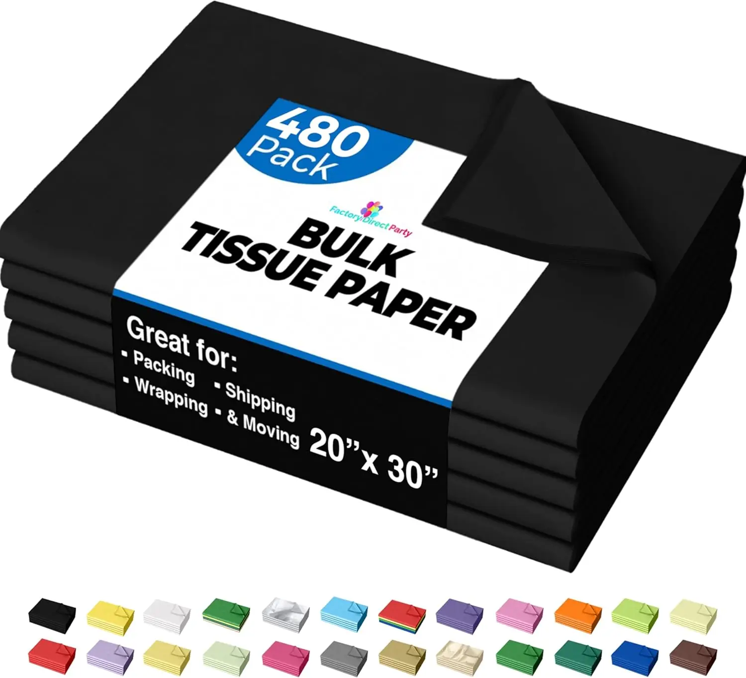 

Black Tissue Paper 20x30 Inches 480 Sheets Bulk Packing Gift Wrapping Moving Supplies