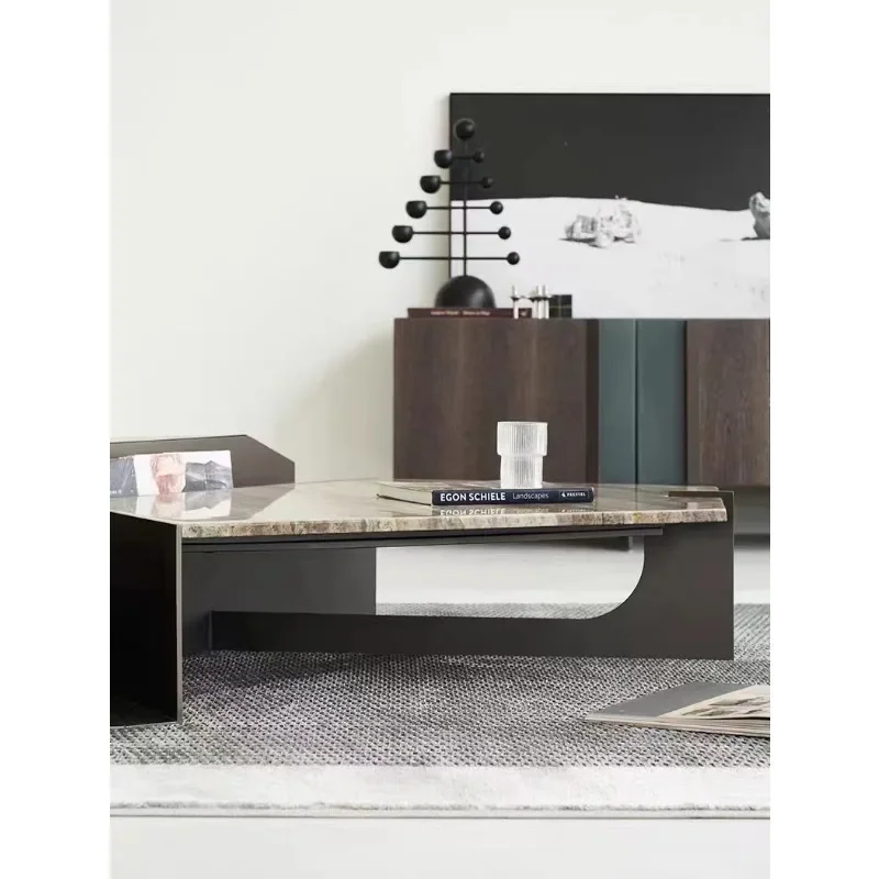 Modern Spliced Living Room Center Table Rectangle Luxury  Wood coffee table marble Custom Design Coffee Table