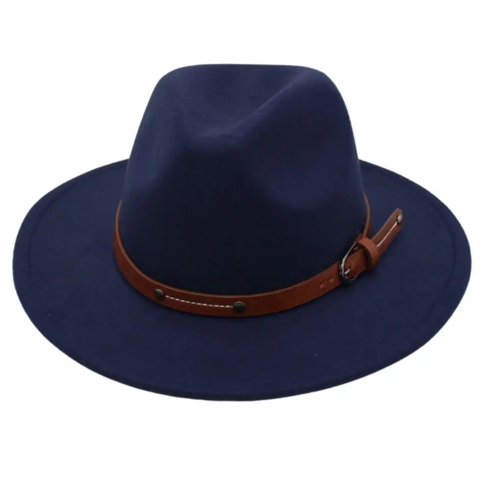 Mode Mit Gürtel Schnalle Filz Fedora Hüte Vintage Breite Krempe Panama Kappe Elegante Weiche Jazz Hut Männer Frauen – Detail 14