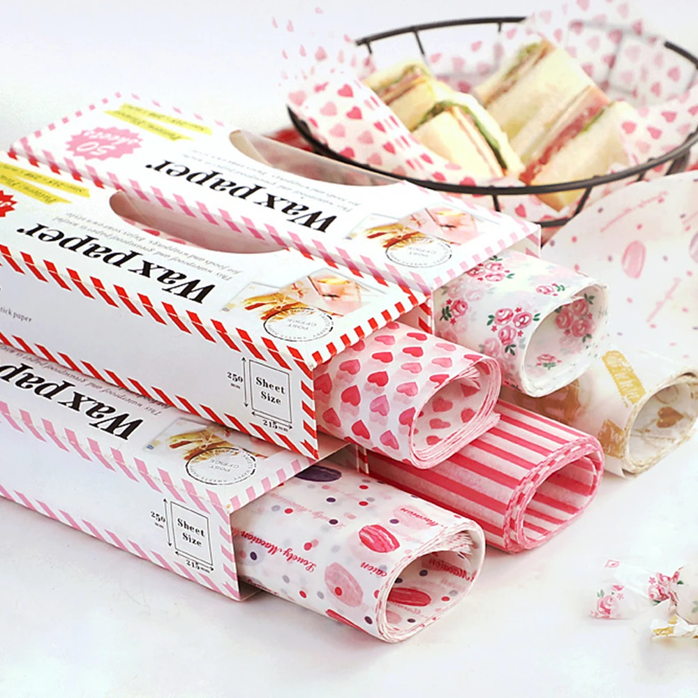 10/50PCS Food Wax Paper Food Grade Grease Paper Cake Wrappers Wrapping Paper for Bread Candy Fries Oilpaper Baking Kitchen Tools