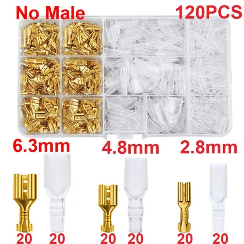 120/270/315PCS Splice Male and Female Wire Spade Connector Crimp Terminal Block Assortment Kit Golden with Insulating Sleeve