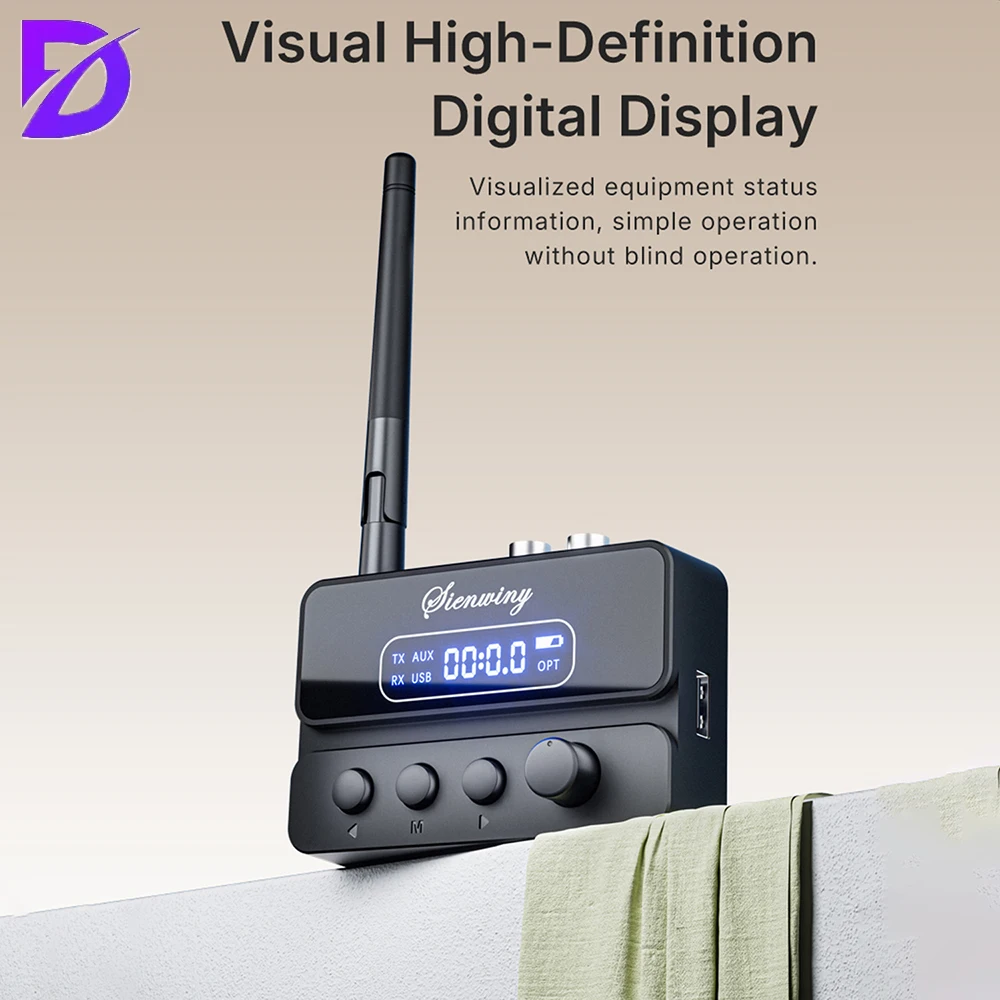 BT 5.3 Audio Transmission Receiver Transmitter HiFi Grade Sound Quality 2-in-1 Wireless Audio Adapter with RCA OPT AUX USB Input
