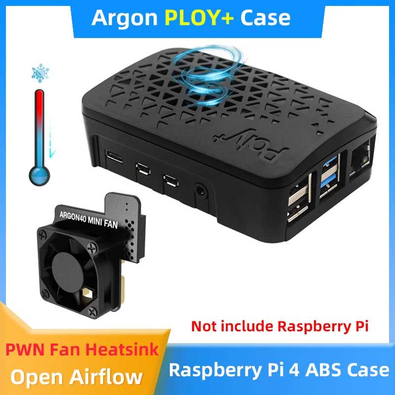 

Argon Poly+ Case Raspberry Pi 4 Vented ABS Shell Removable Cover Open Airflow with PWM Controllable Fan Heatsink for Pi 4B