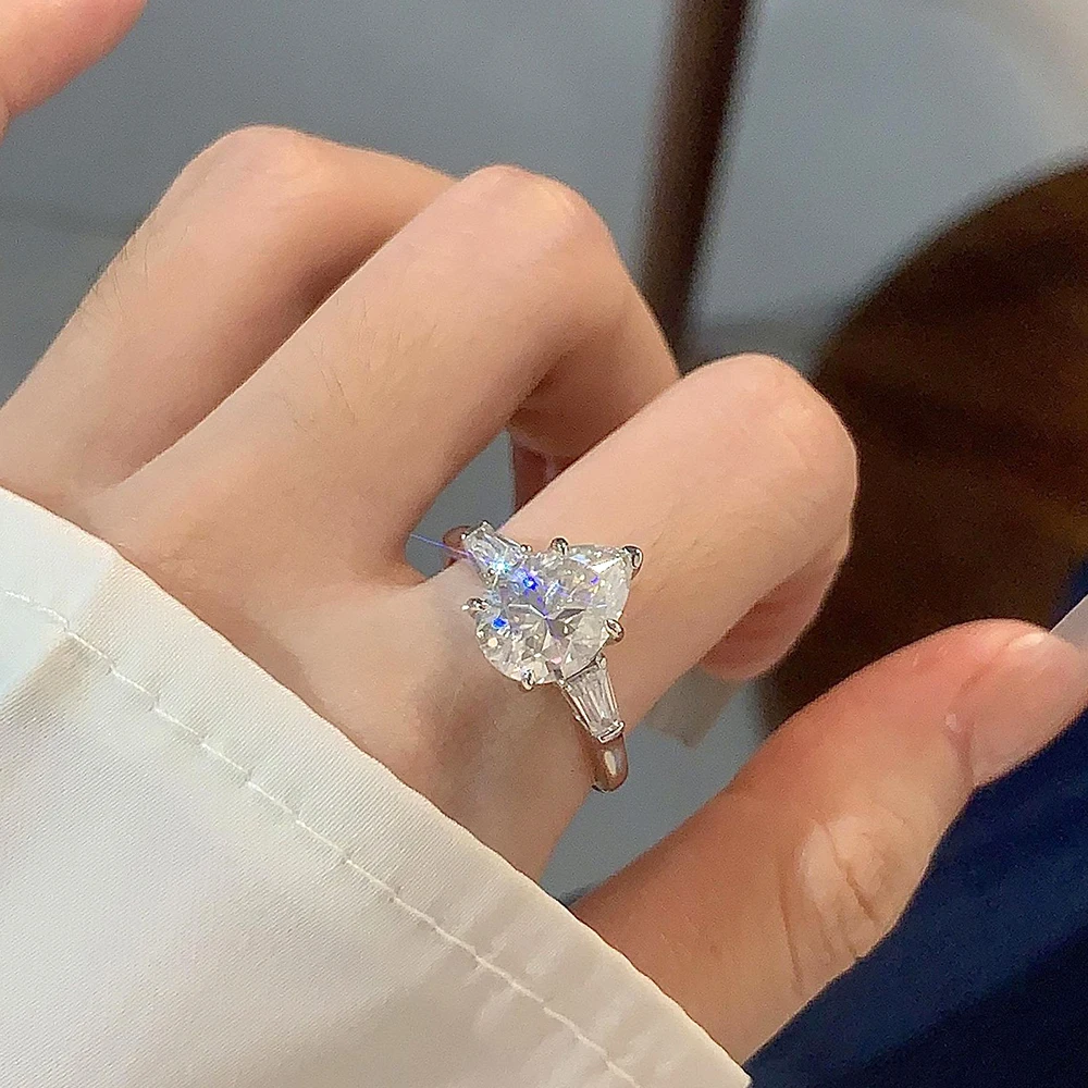 Really 4 Carat Pear shaped Moissanite Ring wit Certificate 8x12MM Laboratory Diamond Rings Women Wedding Engagement Jewelry Gift