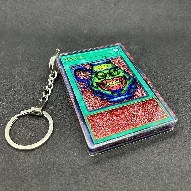 Diy Self Made Yu-Gi-Oh! Pot of Greed Monster Reborn Blue Eyes White Dragon Flowing Sand Card Keychain Pendant Anime Card Gift
