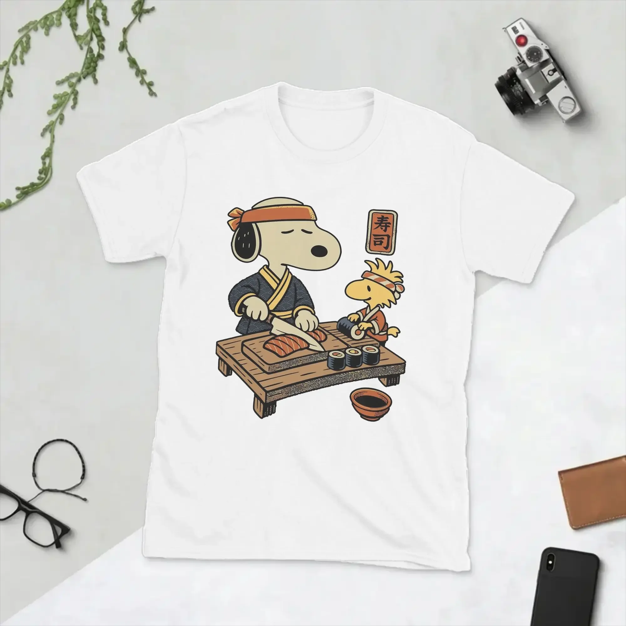 Sushi Master Design Snoopys T-Shirt for Men Creative 100% Cotton Tees O Neck Short Sleeve T Shirt Printing Tops