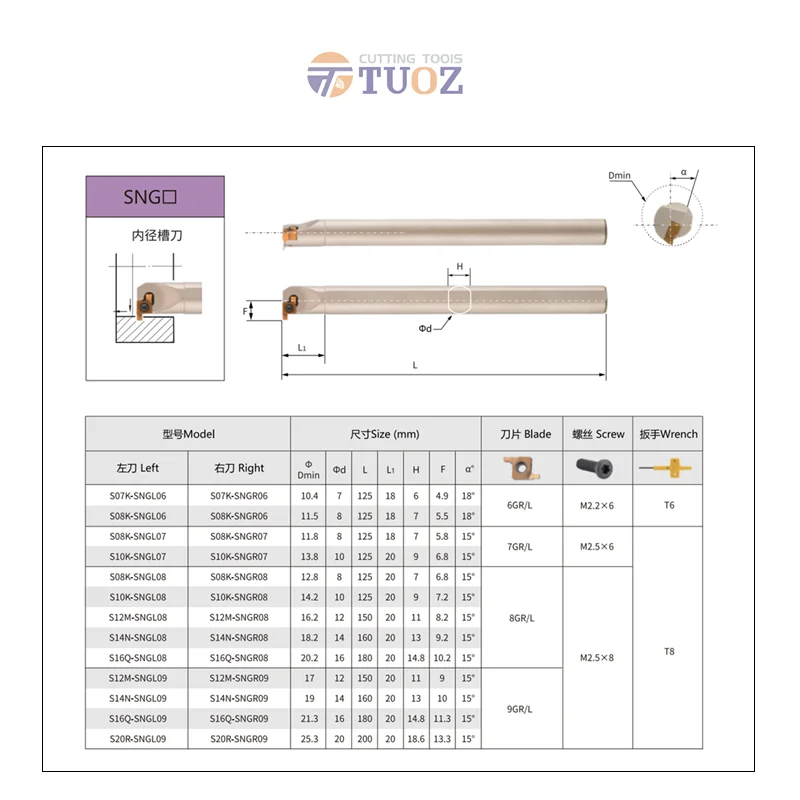 S08K S10K S12M S14N S16Q S20R SNGR07 SNGR08 SNGR09 S20R-SNGR09 Internal Grooving Tool SNGR Lathe Cutter bar CNC Holder