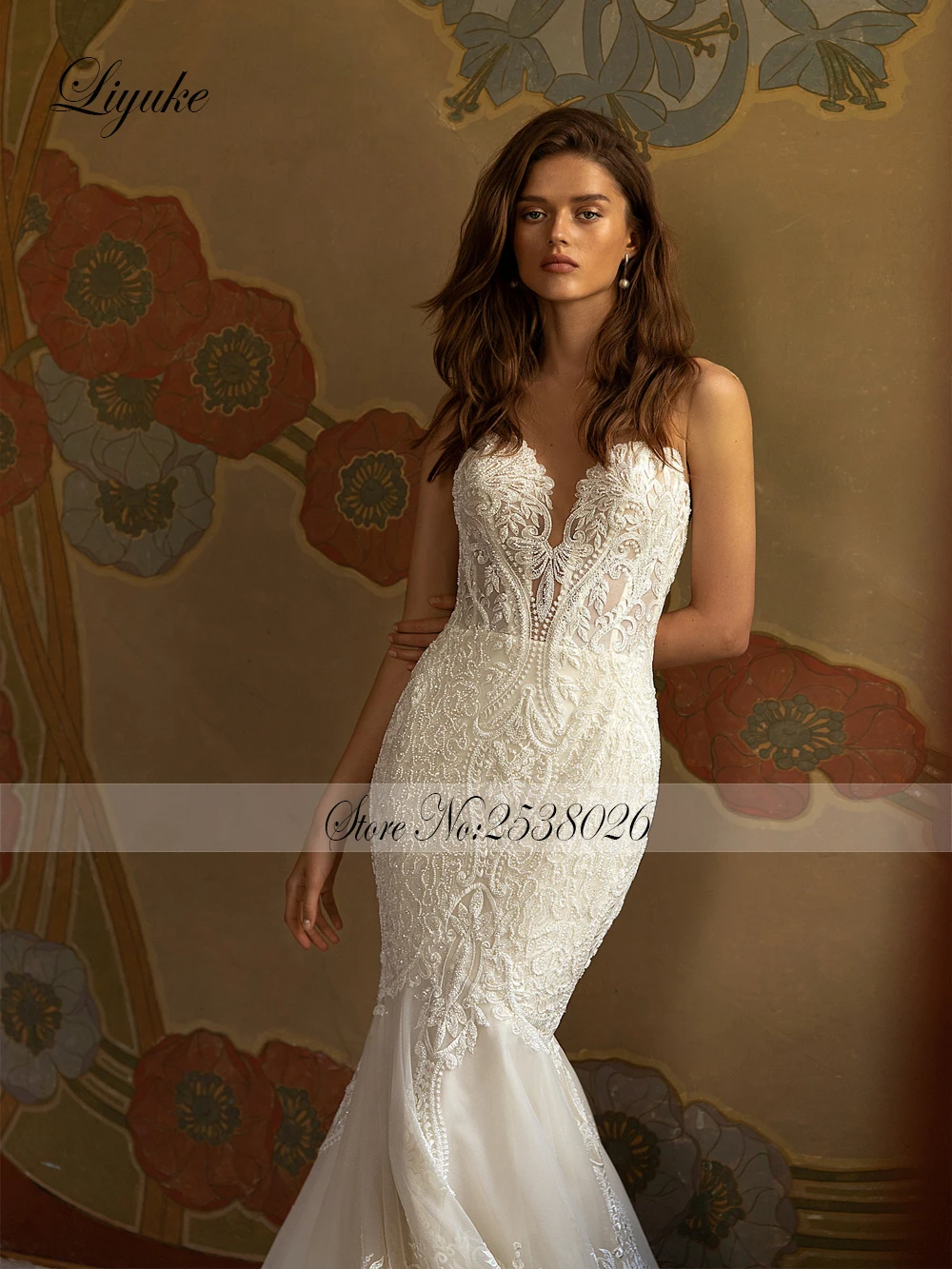 Liyuke-Vestido De novia De sirena con escote Corazón, exquisito Vestido De encaje De novia, Capel extraíble, vestidos De novia De trompeta