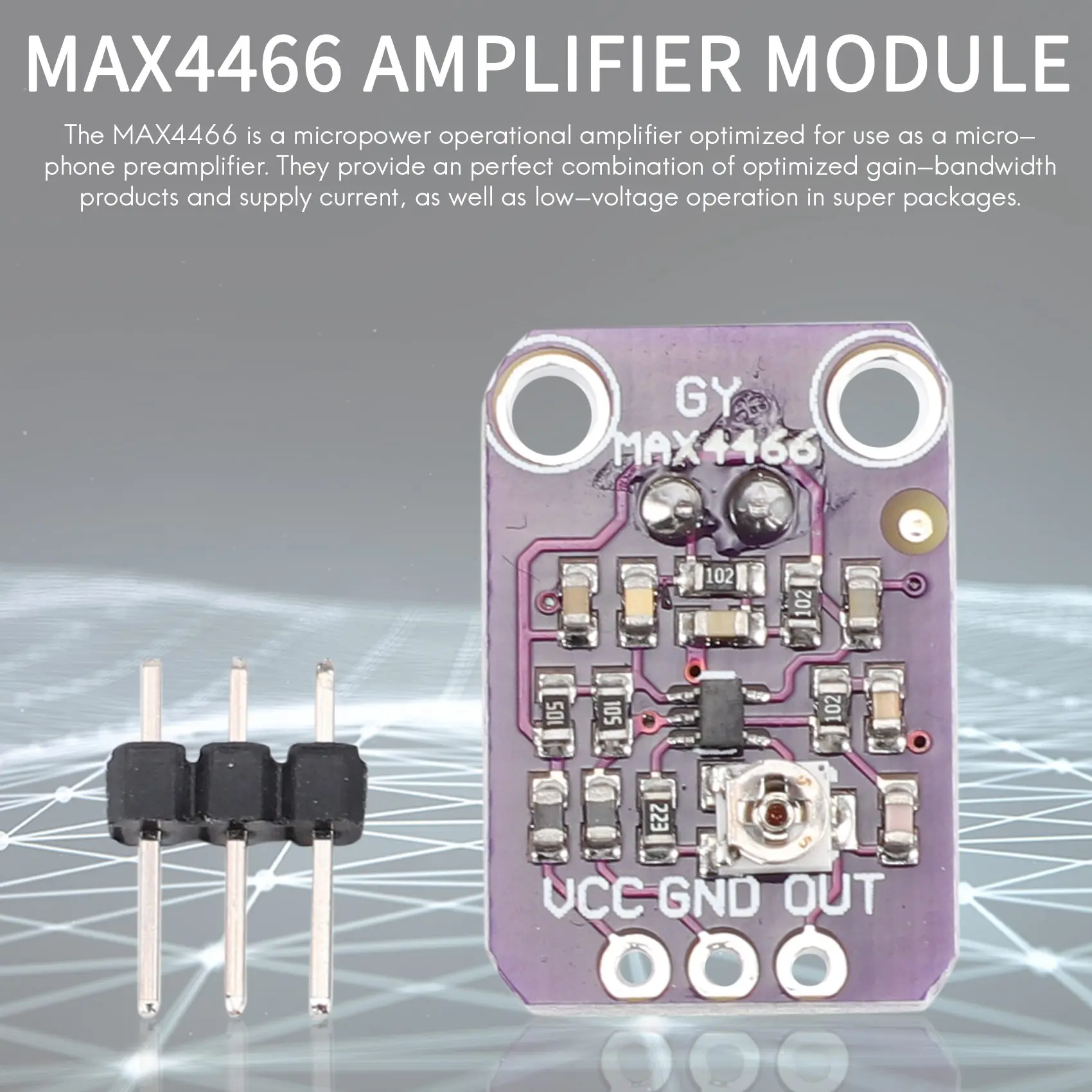 B34B-5Pcs GY-MAX4466 Electret Microphone Amplifier MAX4466 Module Adjustable Gain Breakout Board for Arduino