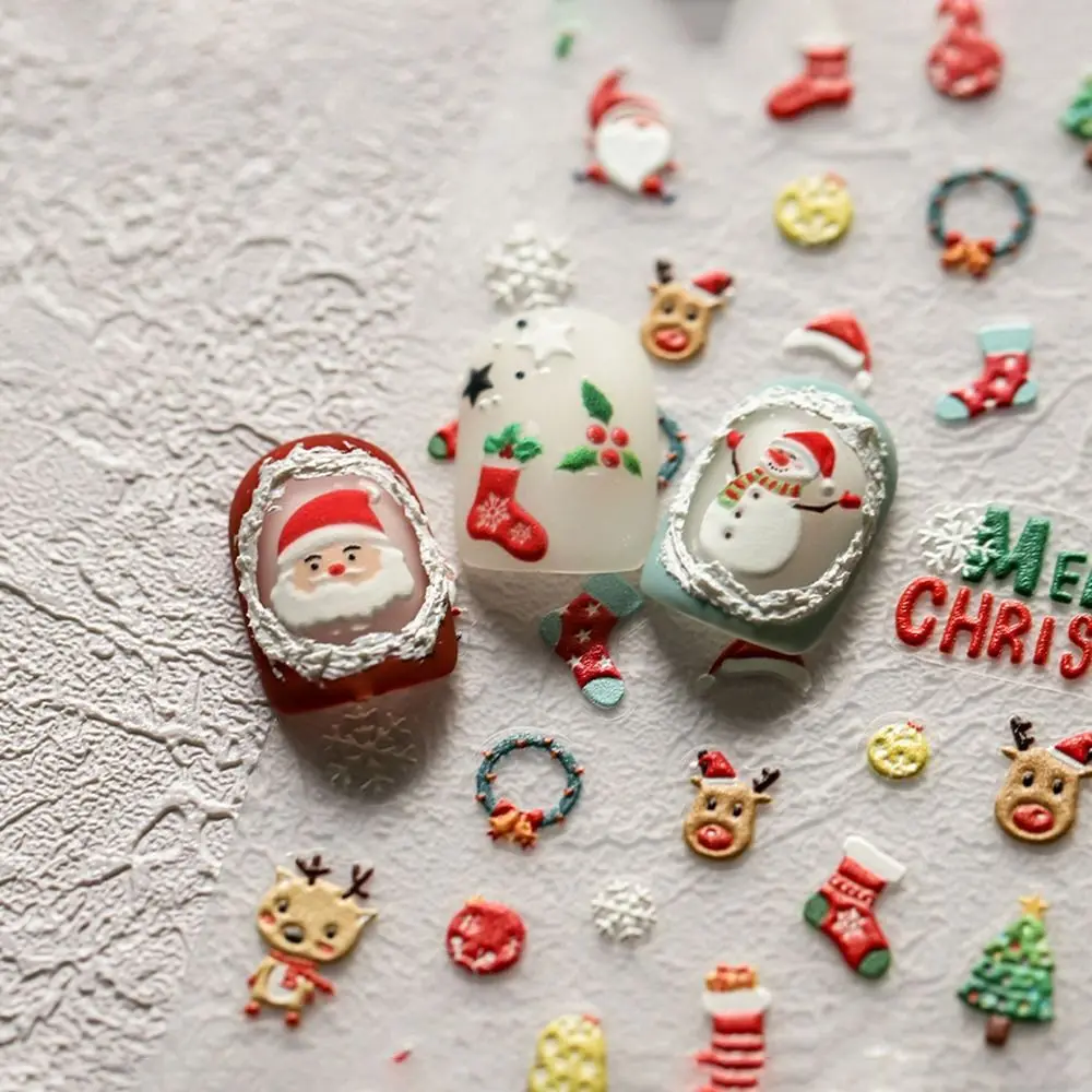 Cute Snowman Christmas Nail Stickers Snowflake Deer Nail Art Stickers Self-adhesive Santa Manicure Decals Manicurist