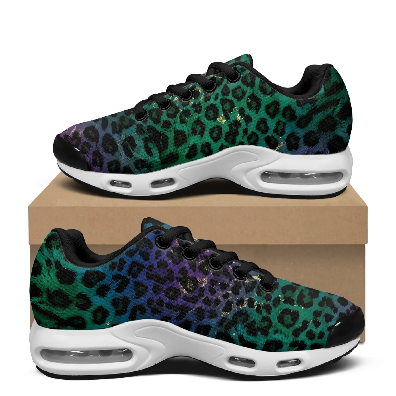 PENSTROLL Gradient Leopard Print Mens Air Running Shoes, Breathable Lightweight Air Cushion Sport Shoes for Workout Training
