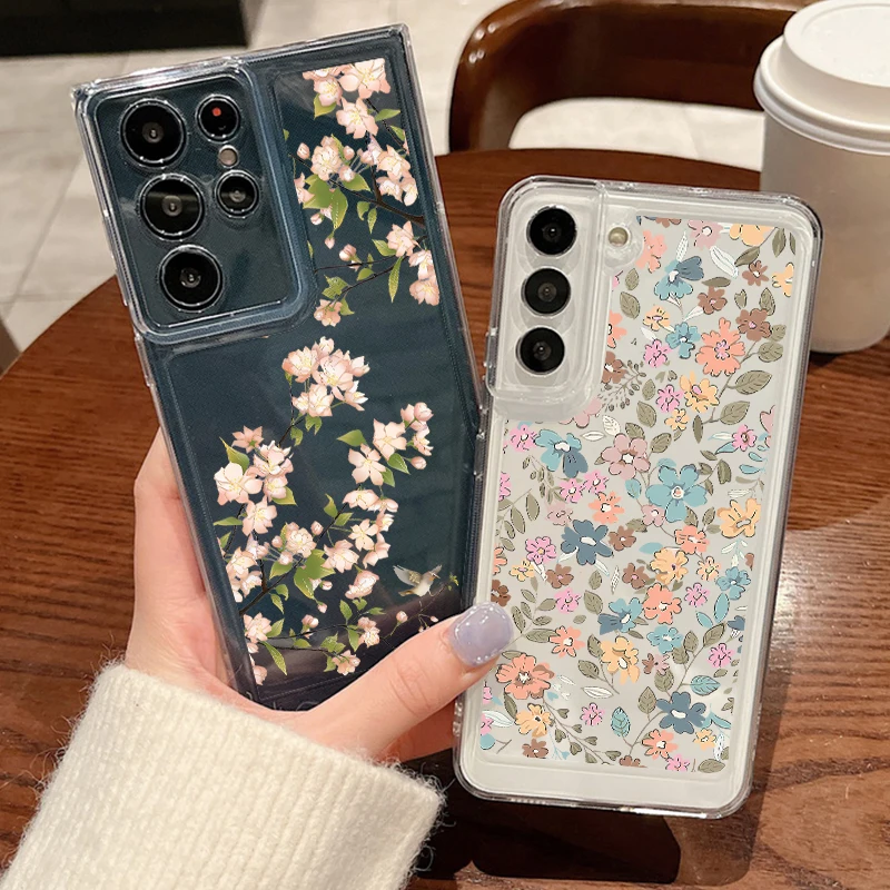 Blume Floral Klar Fall Für Samsung Galaxy A56 A15 A14 A55 A54 A53 A36 A26 A16 S25 Rand S24 S23 S22 Ultra Plus S24 FE TPU Abdeckung