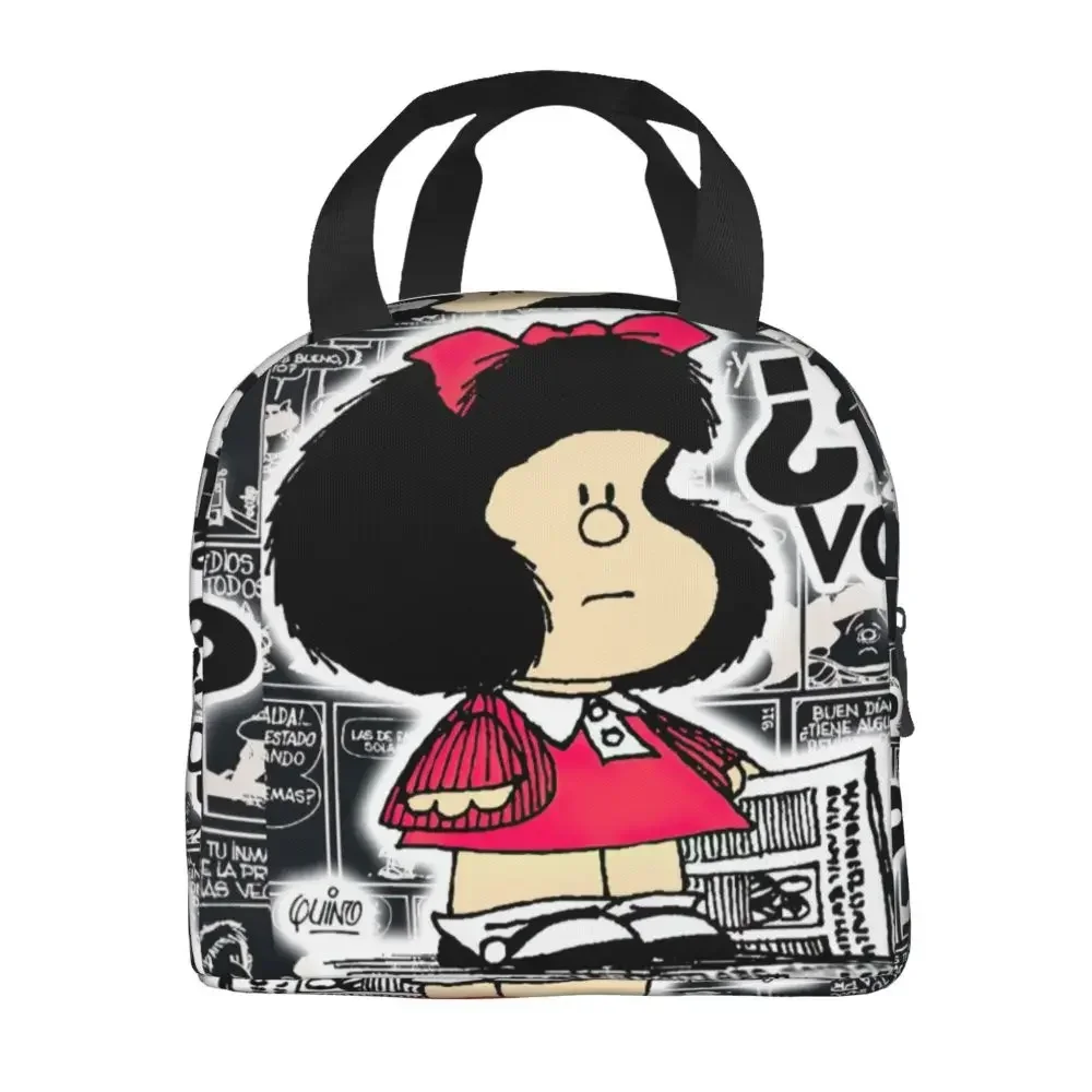 Happy Cycling Mafalda Lunch Box for Women Cartoon Cooler Thermal Food Insulated Lunch Bag Kids School Children Picnic Tote Bags