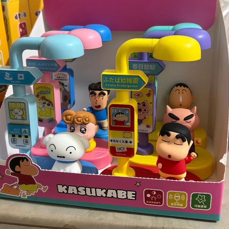 100% Asli Maihe Crayon Shin-Chan Lampu Suara Bercahaya Blind Box Mainan Kreatif Kotak Misteri ​ ​ Lampu Malam yang Diaktifkan dengan Suara ​   hadiah anak laki-laki
