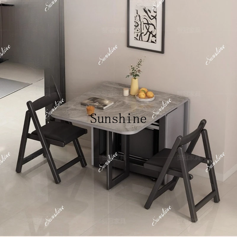 rock slab folding dining table and chair combination light luxury modern simple home solid wood telescopic advanced senseP
