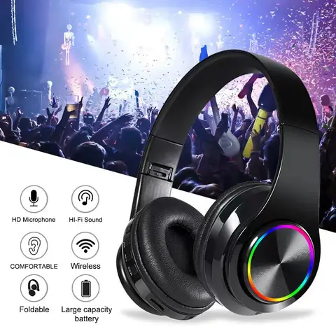 HIFI 스테레오 이어폰 음악 헤드셋 FM 및 모바일용 마이크가 있는 SD 카드 지원 Xiaomi Iphone Sumsamg 태블릿 블루투스 헤드폰