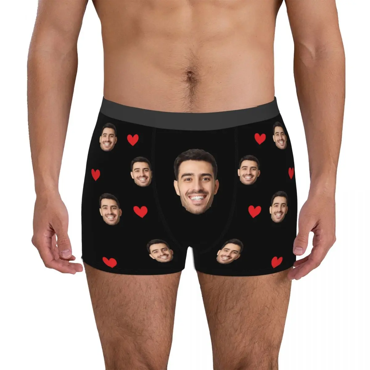 맞춤형 얼굴 사진 남성용 롱 언더웨어 복서 브리프 쇼츠 팬티 재미있는 통기성 언더팬츠 남성용