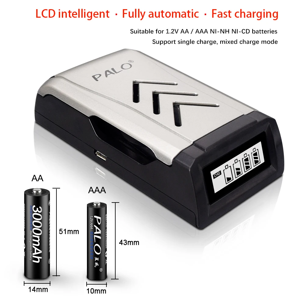 PALO 100% baterías recargables AA originales de 1,2 V, batería recargable Ni-MH AA de 3000mAh para cámara, coche de juguete anticaída