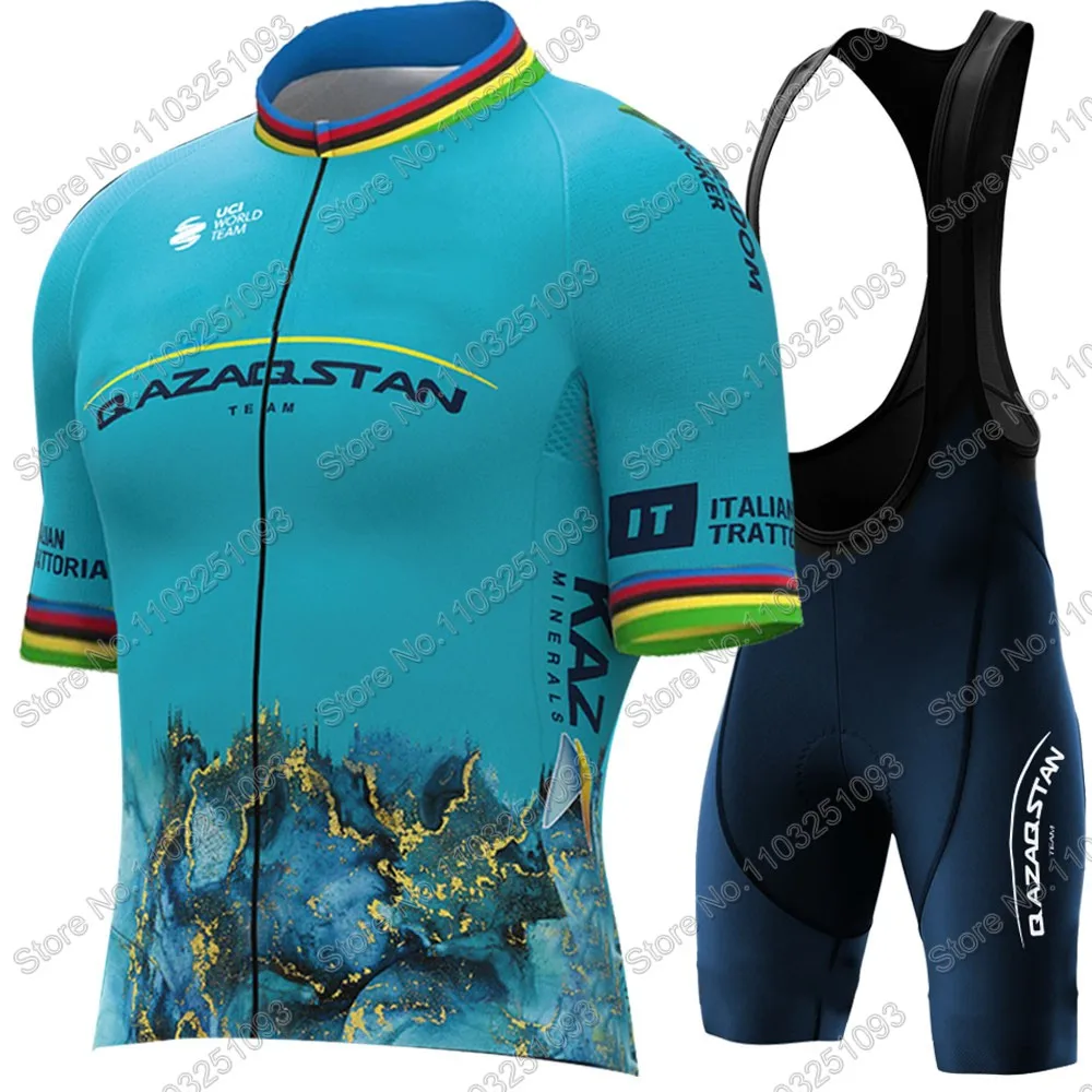 2024 Qazaqstan Team Cycling Jersey Set World Champion Mark Cavendish Cycling Clothing Men Road Bike Shirts Suit Bicycle Shorts