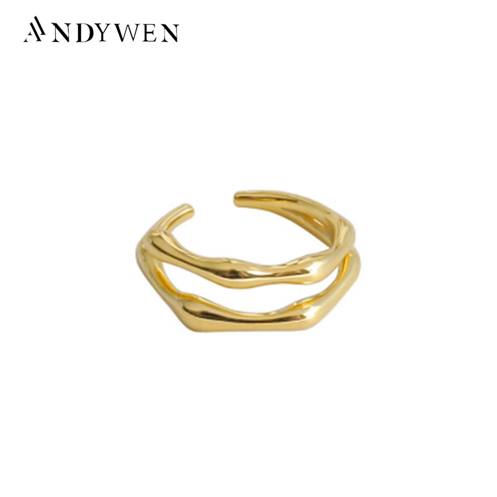 ANDYWEN 925 Sterling Silver Irregular Two Line Tree Vine Resizable Rings New 2020 Fashion Luxury Timbo Adjutable Ring Jewelry