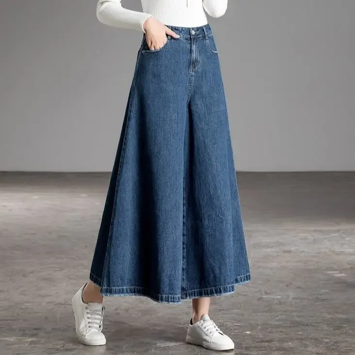 Jeans de perna larga para mulheres, cintura alta, Jeans Mãe Baggy, Calça Streetwear, Roupas Y2k, Largura 2000s, Dongdaemun Coreano, Novo, 2024