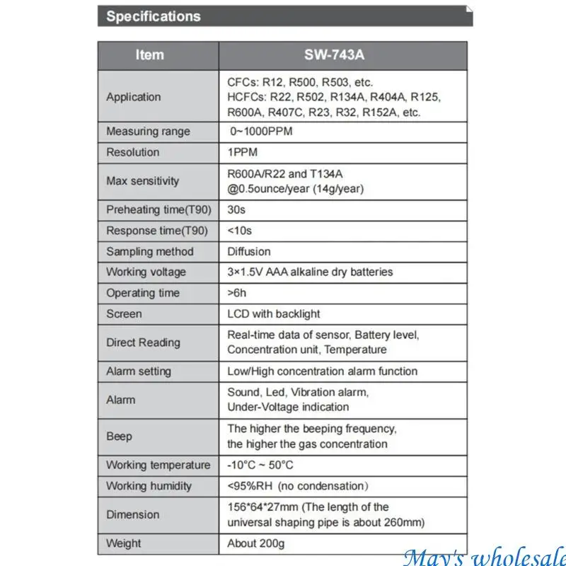 

Portable Gas Leakage Tester Halogen Detector Refrigerants Leak Detector Gas Sniffer with Backlit Screen 448A