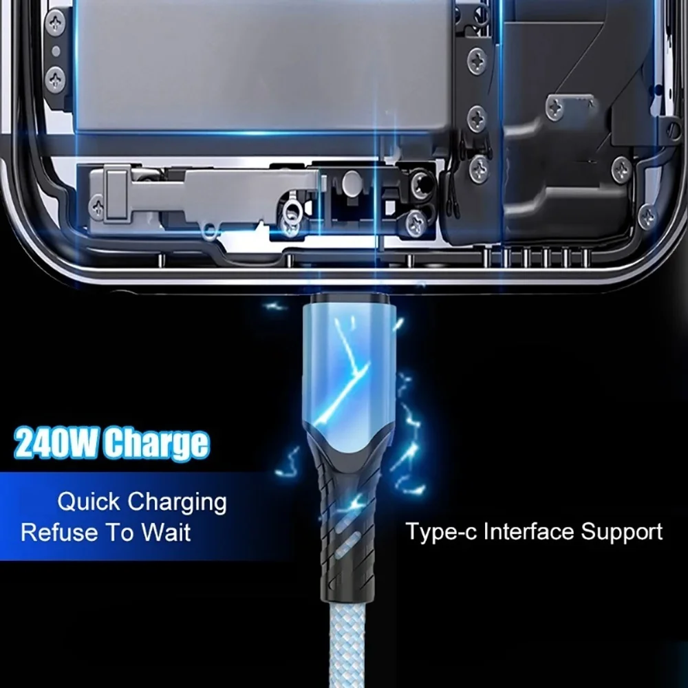 240W PD USB C Cable Fast Charging Phone Charger Data Cord For iPhone Samsung Xiaomi Huawei USB C to Type C Quick Charge Cable