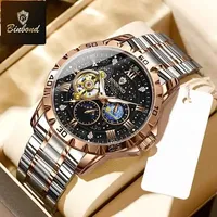BINBOND Top Luxury Men Automatic Mechanical Watch Moon Phase Waterproof Watch Hollow Tourbillon Stainless Steel Men's Watches
