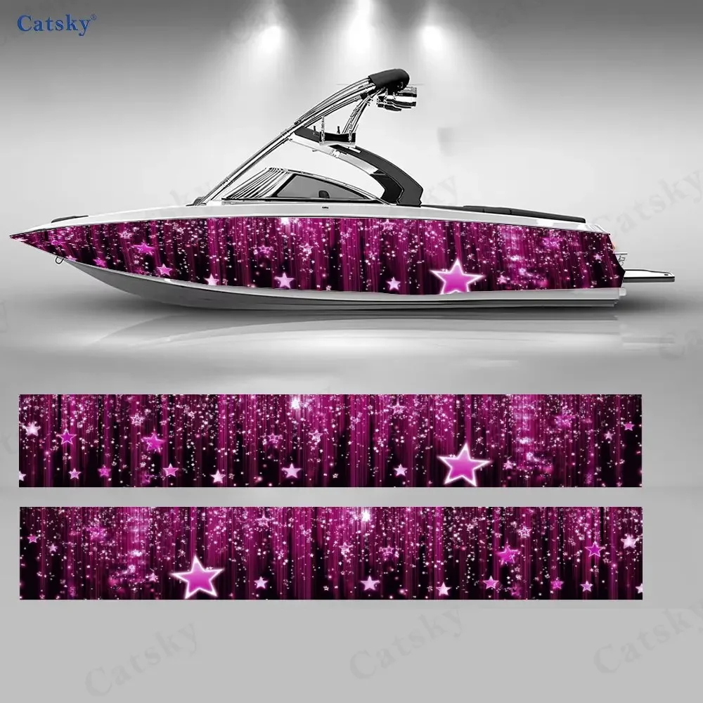 2Pcs Pink-Purple Star Rain Boat Stickers, PVC Waterproof Durable Vinyl Wrap Decals for Fishing Boats, Durable and Stylish Design
