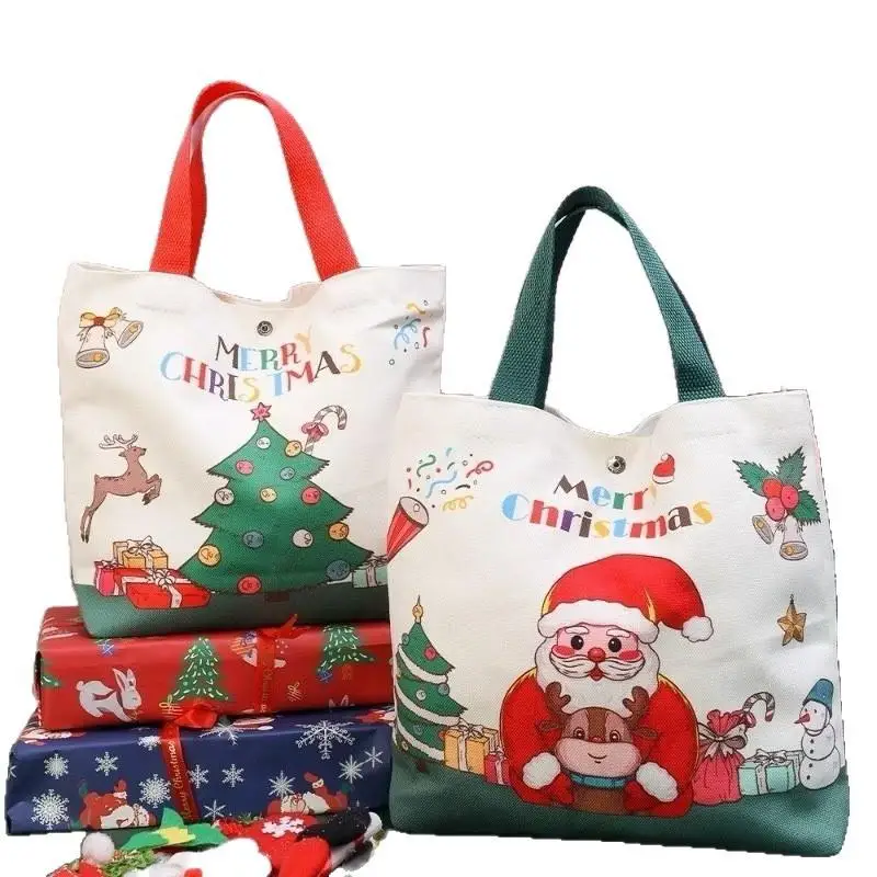 Christmas Gift Bag Cartoon Santa Claus Elk Xmas Tree Handheld Canvas Bag Merry Christmas Decor Natal Navidad
